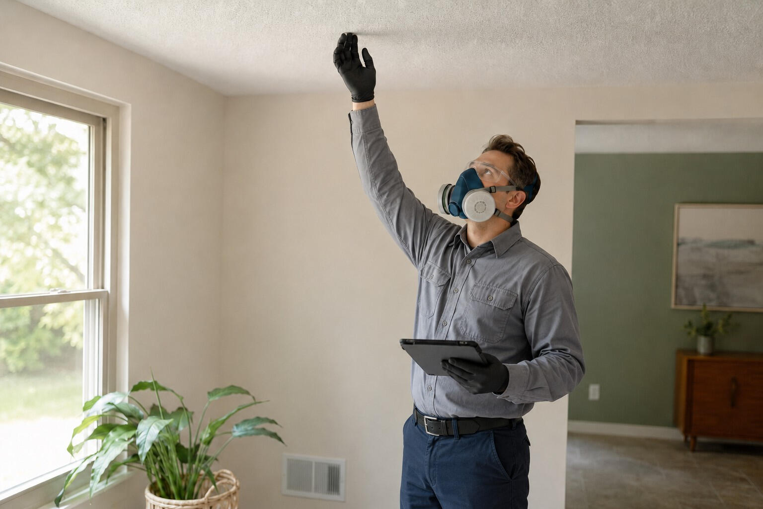 Asbestos inspection An inspector checking in a house